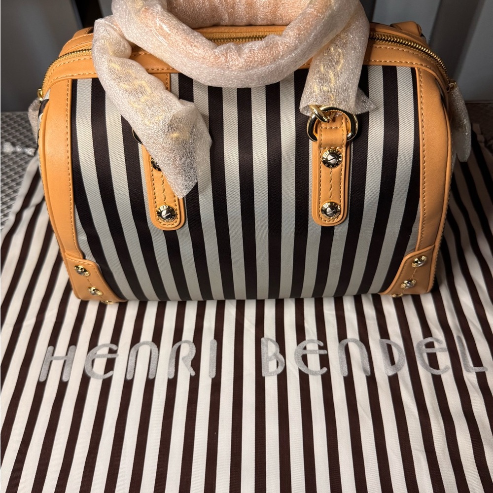 Henri Bendel Tan and Black Striped Satchel